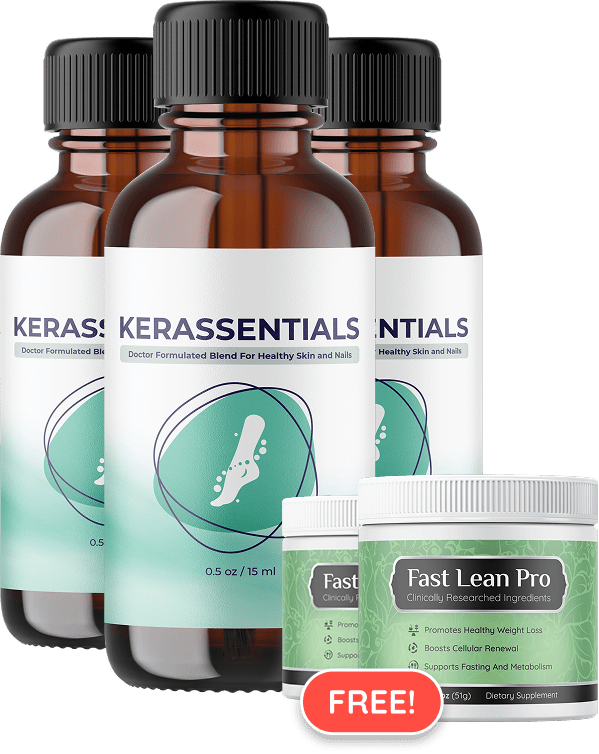 Three bottles of Kerassentials nail and skin support oil — 3-bottle package with bonus
